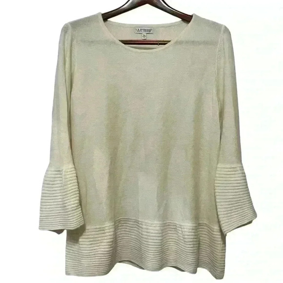 Neiman Marcus Cashmere Sweater Sz XL Gorgeous Bell 3/4 Sleeve Cream Color $998 - Picture 1 of 8
